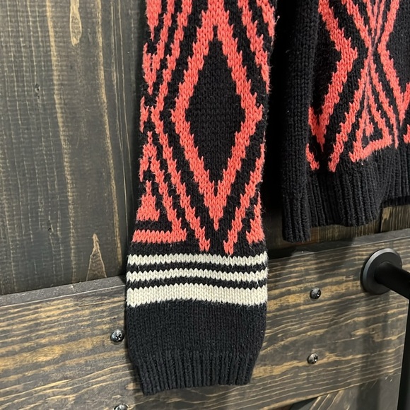 Volcom Machu Peaches Sweater S Geometric Black Orange Striped Festival Cozy Warm - Picture 3 of 12